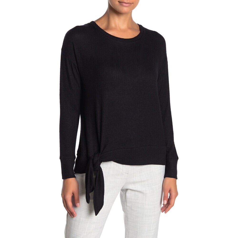 Bobeau women's Sweater Side Tie Pullover Soft Rayon Blend In Black Size S